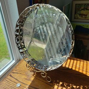 Vtg Silverplate Large 14" Round Gallery Butler’s Tray Godinger Grapevine Classic